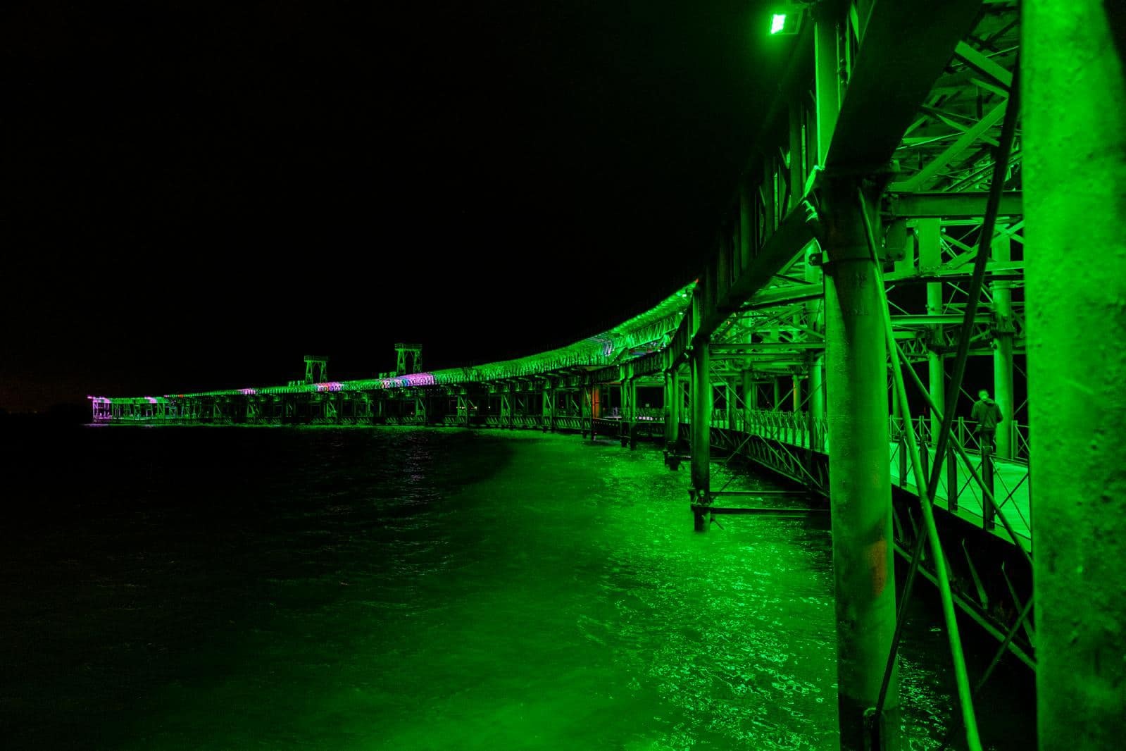 El Muelle de Río Tinto, el Ayuntamiento y el Gran Teatro de Huelva se iluminan de verde por el Día Mundial del Farmacéutico