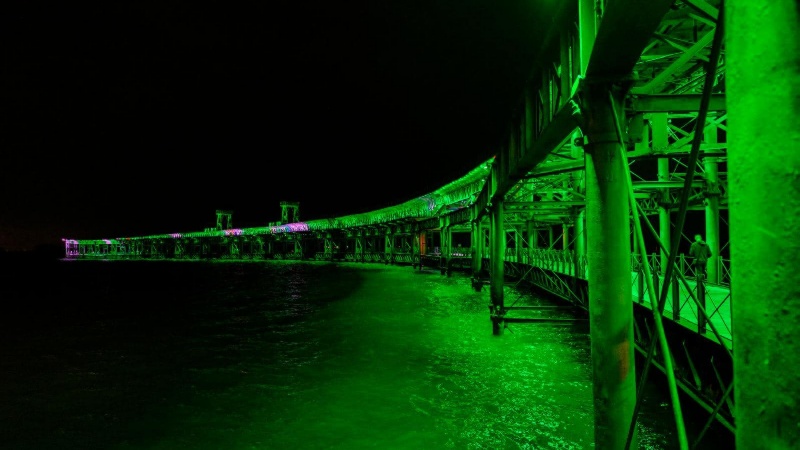 El Muelle de Río Tinto, el Ayuntamiento y el Gran Teatro de Huelva se iluminan de verde por el Día Mundial del Farmacéutico